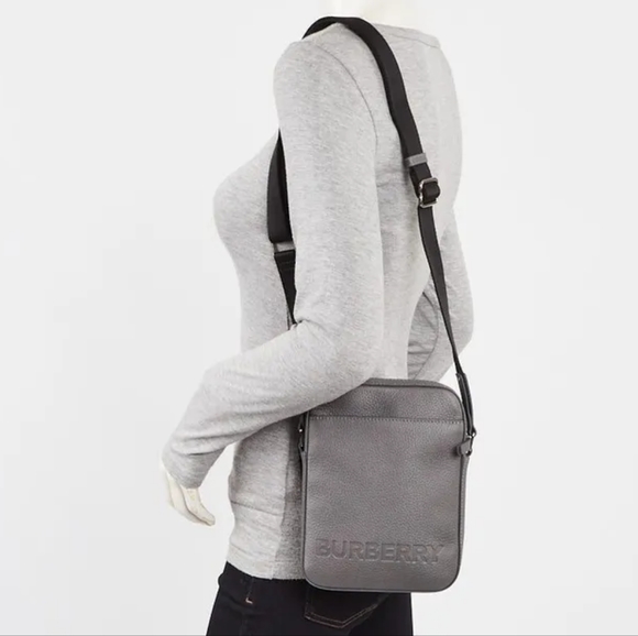 🩶BURBERRY GRAY EMBOSSED LEATHER THORNTON CROSSBODY BAG - Picture 10 of 10